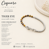 Handcrafted Statement Stainless steel bracelet - 3.5mm dainty tiger eye bracelet, Half half bracelet, Cube curb bracelet