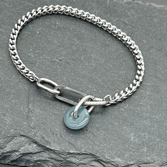 Handcrafted Statement Stainless steel bracelet, jade bracelet, 12mm donut bracelet, one piece only