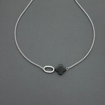 Stainless steel necklace - Black Agate