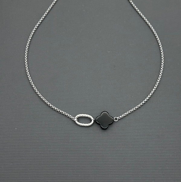Stainless steel necklace - Black Agate