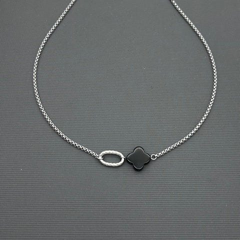 Stainless steel necklace - Black Agate