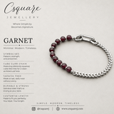 Handcrafted Statement Stainless steel bracelet - Garnet bracelet, Half half bracelet