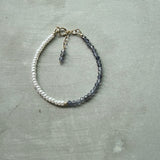 New Pearls - 14K Gold Filled Dainty Bracelet - Iolite, Tourmaline, Strawberry quartz, Spinel