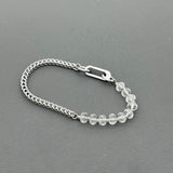 Handcrafted Statement Stainless steel bracelet - 6mm clear quartz bracelet, Half half bracelet, Cube curb bracelet