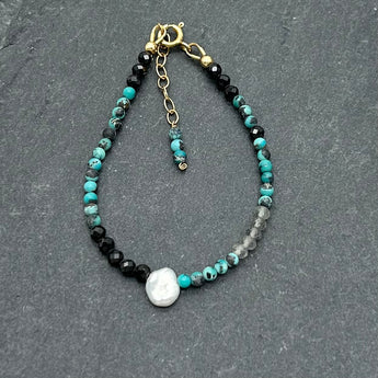 Handcrafted 14k Gold Filled Dainty Bracelet - Spinel, Turquoise, Labradorite and Pearl bracelet