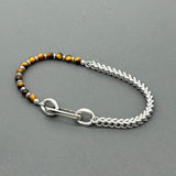 Handcrafted Statement Stainless steel bracelet - 3.5mm dainty tiger eye bracelet, Half half bracelet, Cube curb bracelet
