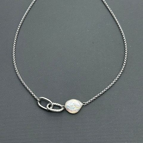 Stainless steel necklace- Freshwater Pearl