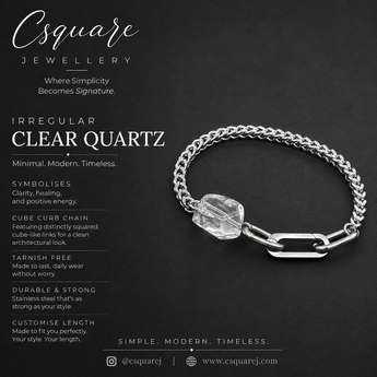 Handcrafted Statement Stainless steel bracelet - Clear Quartz bracelet, custom bracelet length