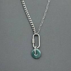 Handcrafted Stainless steel half half necklace- Jade necklace
