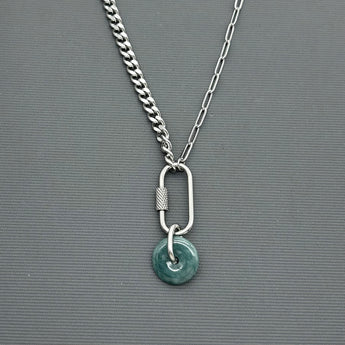 Handcrafted Stainless steel half half necklace- Jade necklace