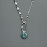Handcrafted Stainless steel half half necklace- Jade necklace