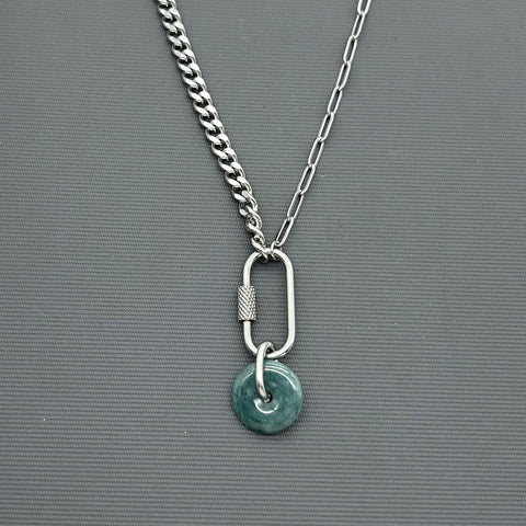 Handcrafted Stainless steel half half necklace- Jade necklace