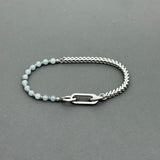 Handcrafted Statement Stainless steel bracelet - Blue Jade bracelet, Half half bracelet, Cube curb bracelet