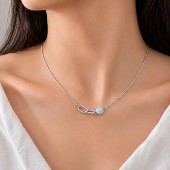 Handcrafted Stainless steel necklace- Jade 10mm, interlocked necklace