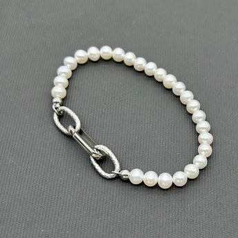 Handcrafted Stainless steel pearl bracelet - 5mm Freshwater Pearl bracelet