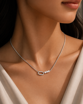 Handcrafted Stainless steel necklace- Freshwater Pearl necklace- 3 pearls necklace