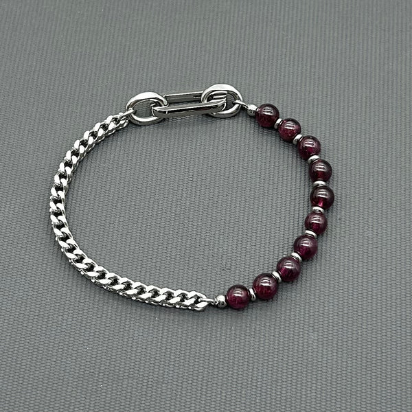 Statement Stainless steel bracelet - Garnet
