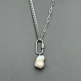 Jade & Baroque Pearl Statement Necklace, Carabiner stainless steel necklace, baroque pearl necklace, jade necklace