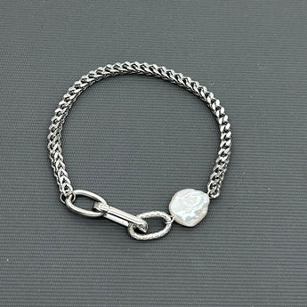 Statement Stainless steel bracelet - Freshwater Pearl