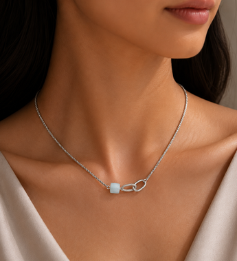 Handcrafted Stainless steel necklace- Jade, interlocked necklace