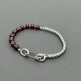 Handcrafted Statement Stainless steel bracelet - Garnet bracelet, Half half bracelet