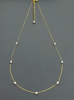 18k Gold plating over Stainless Steel Dainty Freshwater Pearl necklace - Stardust