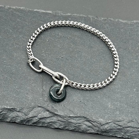 Handcrafted Statement Stainless steel bracelet, jade bracelet, 13mm donut bracelet