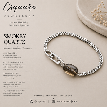 Handcrafted Statement Stainless steel bracelet - Smokey Quartz bracelet, Cube curb bracelet