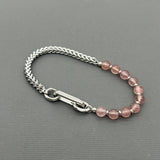 Handcrafted Statement Stainless steel bracelet - 5mm Strawberry quartz bracelet, Half half bracelet, Cube curb bracelet