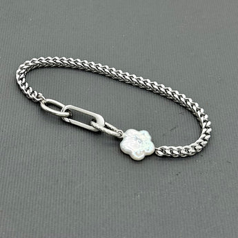 Handcrafted Statement Stainless steel bracelet - Flower Freshwater Pearl bracelet