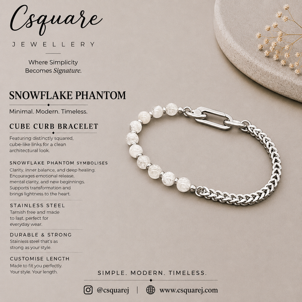 Handcrafted Statement Stainless steel bracelet - 5mm Snowflake phantom bracelet, Half half bracelet, Cube curb bracelet