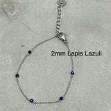 Stainless steel Dainty Bracelet starburst - spinel, lapis lazuli, Freshwater Pearl, Tourmaline, Garnet