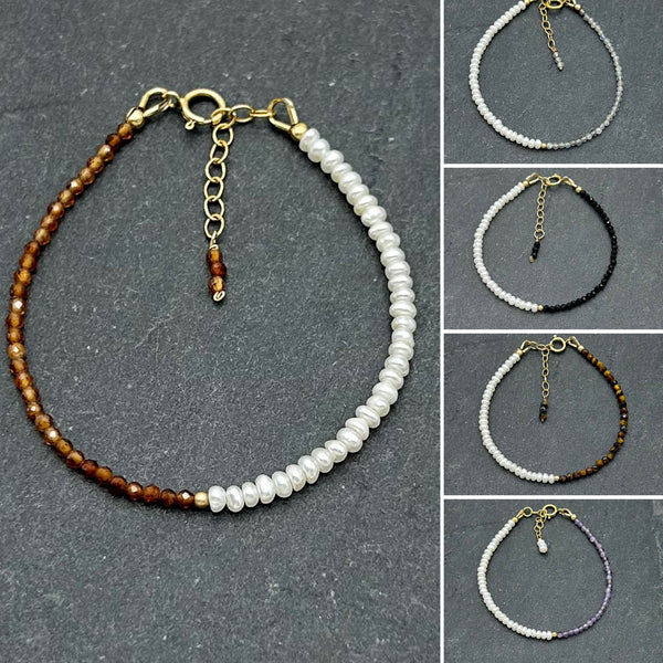 Handcrafted 14K Gold Filled - Dainty freshwater pearls bracelet
 - Freshwater pearls & dainty crystals