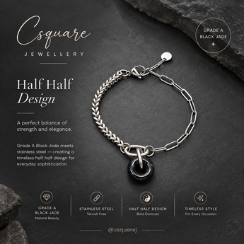 Statement Stainless steel half half bracelet - Black Jade bracelet