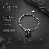 Statement Stainless steel half half bracelet - Black Jade bracelet