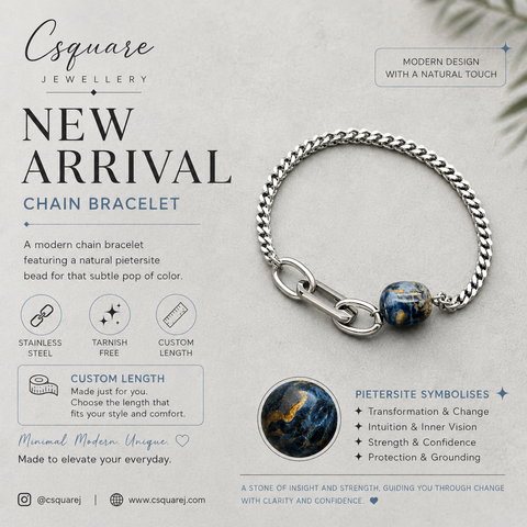 Handcrafted Statement Stainless steel bracelet - Pietersite bracelet