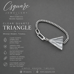 Handcrafted Statement Stainless steel bracelet - Triangle Clear Quartz bracelet, one piece only