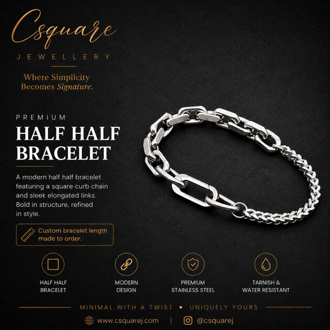 Handcrafted Statement Stainless steel half half bracelet
