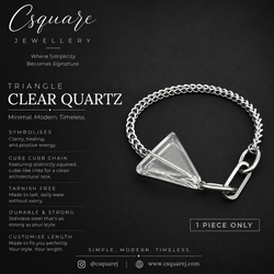 Handcrafted Statement Stainless steel bracelet - Triangle Clear Quartz bracelet, one piece only