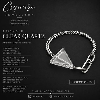 Handcrafted Statement Stainless steel bracelet - Triangle Clear Quartz bracelet, one piece only