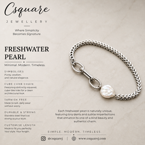 Handcrafted Statement Stainless steel bracelet - Freshwater Pearl bracelet