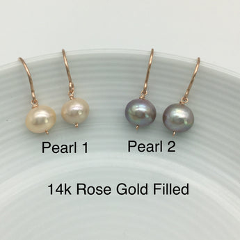 14K Rose Gold filled Minimalist Pearl Earrings - Freshwater Pearl
