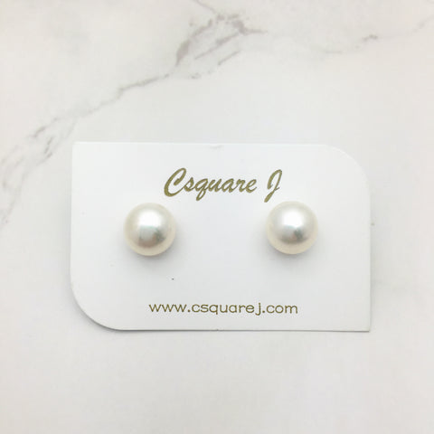 Big Pearl stud earrings - Rhodium plated 925 Sterling Silver earring post