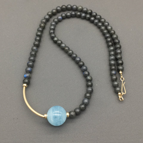 Asymmetric necklace, Statement necklace - Labradorite & Aquamarine