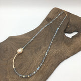 Asymmetric necklace, Statement necklace - Labradorite and Freshwater Pearl