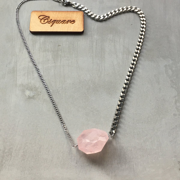 Rose quartz necklace, stainless steel rose quartz