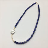 Asymmetric necklace, Statement necklace - Lapis Lazuli and Freshwater Pearl