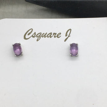 Amethyst stud earrings - Sterling Silver, Oval
