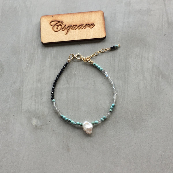 14k Gold Filled Dainty Bracelet - Spinel, Turquoise, Labradorite and Pearl