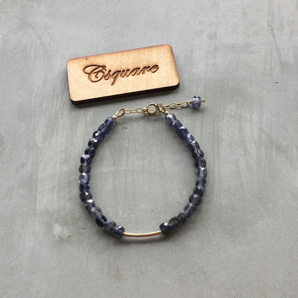 14k Gold Filled Dainty Bracelet - Cube Iolite